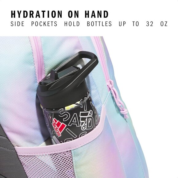 Adidas 16" Tech-Ready Pastel Tie-Dye Backpack w/ Laptop Sleeve School Travel Bag - Picture 4 of 6